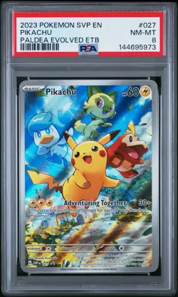 PSA 8 Pikachu Illustration Rare Promo Pokemon Paldea Evolved ETB #027 Fresh Slab - Image 1