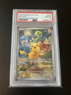 PSA 8 Pikachu Illustration Rare Promo Pokemon Paldea Evolved ETB #027 Fresh Slab - Image 3