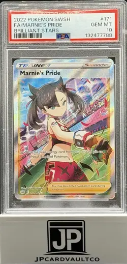 PSA 10 MARNIE'S PRIDE 171 BRILLIANT STARS SWORD & SHIELD TRAINER POKEMON - Image 1