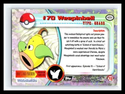 💥 WEEPINBELL 1999 Topps Pokemon TV Non Holo Animation 2nd Series Black Logo #70 - Image 2