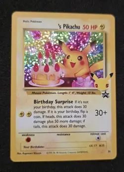 Birthday Pikachu 24 Holo Pokemon Celebrations TCG Card Promo Shiny 25th - Image 1