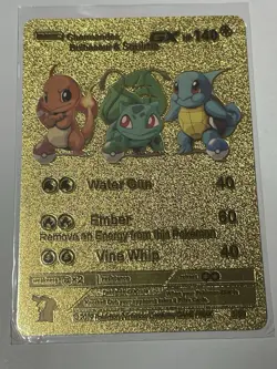 Pokemon Charmander Bulbasaur Squirtle GX Gold Foil Fan Art Collector Card Pk9 - Image 1