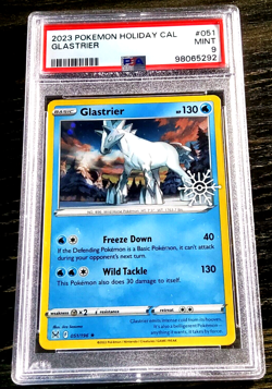 2023 Pokemon Holiday Calendar Snowflake Stamp GLASTRIER #051 Holo PSA 9 Mint - Image 1
