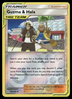 Guzma & Hala 193/236 Uncommon Cosmic Eclipse Pokemon Reverse Holo NM - Image 1