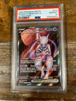 POKEMON 2025 Destined Rivals Ultra Rare ROCKET'S MEWTWO Ex #213 PSA 10 Gem Mint - Image 1