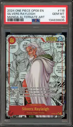 One Piece CCG Silvers Rayleigh Manga Alternate Art OP08-118 PSA 10 Gem Mint - Image 1