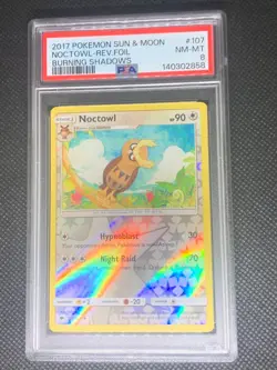 Noctowl 107 Reverse Holo - Burning Shadows Pokemon Card - PSA 8 - Image 1