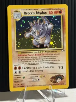 Pokemon Brock's Rhydon Gym Heroes Holo Rare Unlimited 2/132 80 HP English - Image 1