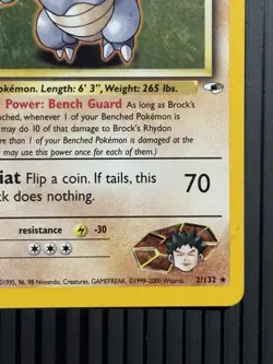 Pokemon Brock's Rhydon Gym Heroes Holo Rare Unlimited 2/132 80 HP English - Image 4