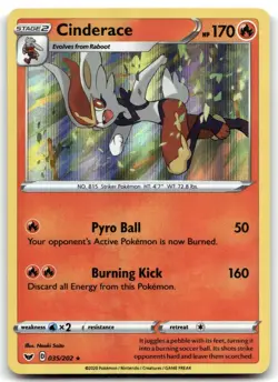 Cinderace (035) 035/202 SWSH01: Sword & Shield Holo Rare Holo Pokemon TCG NM - Image 1