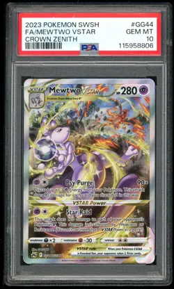 POKEMON MEWTWO VSTAR 2023 SWORD AND SHIELD CROWN ZENITH #GG44 FA PSA 10 - Image 1