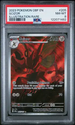 2023 POKEMON OBF EN-OBSIDIAN FLAMES ILLUSTRATION RARE #205 SCIZOR PSA 8 - Image 1