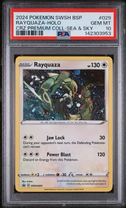 2024 POKEMON RAYQUAZA SWSH029 BLACK STAR PROMO SEA & SKY COSMO HOLO PSA 10 - Image 1