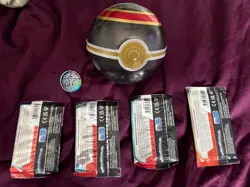 Pokemon TCG PokeBall Tin Luxary Ball With 4 Unopened Packs and Coin - Image 2