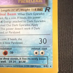 Pokemon TCG Dark Gyarados 8/82 Team Rocket Prerelease Holo Rare 70 HP 1999 - Image 4