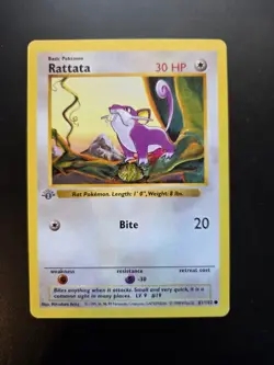 Pokemon Rattata Base Set Shadowless 1st Edition Basic Common 61/102 30 HP 1999 - Image 1