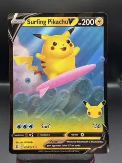 Surfing Pikachu V - Foil Celebrations 8 NM Pokemon - Image 1
