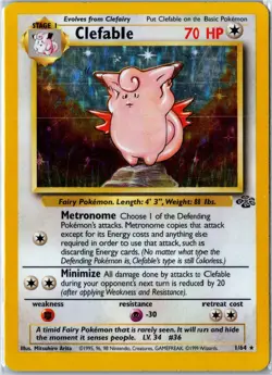 Vintage Pokemon Card - Clefable Jungle 1/64 1999 Rare Holo Unlimited MP - Image 1