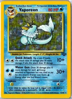 Vintage Pokemon Card - Vaporeon Jungle 12/64 1999 Rare Holo Unlimited HP - Image 1