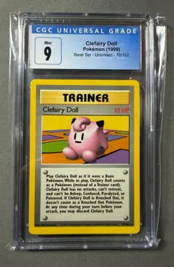 1999 Pokemon Clefairy Doll Trainer, Graded CGC Mint 9, Card 70/102 - Image 1