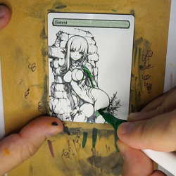 FOREST - Green - MTG *Altered Hand Colored Original Art Anime - Red Head 103025 - Image 2