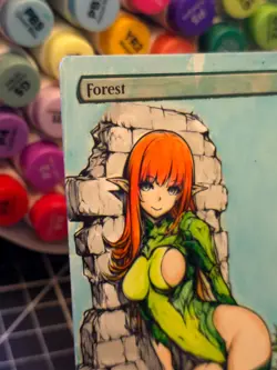 FOREST - Green - MTG *Altered Hand Colored Original Art Anime - Red Head 103025 - Image 4