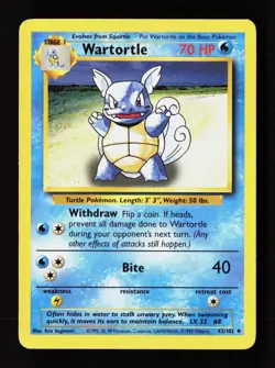 Wartortle 42/102 Uncommon Base Set Unlimited Pokemon Moderately Played - Image 1