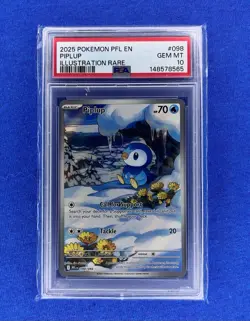 2025 POKEMON PFL EN-PHANTASMAL FLAMES ILLUSTRATION RARE #098 PIPLUP PSA 10 Gem - Image 1