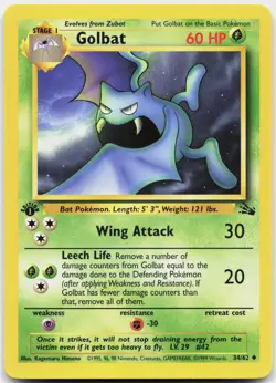 Golbat 34/62 Uncommon Fossil Pokemon 1st Edition Near Mint - Image 1