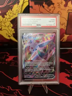 Pokemon TCG Espeon VMAX Full Art Ultra Rare Holo 065/203 PSA 8 Evolving Skies - Image 1