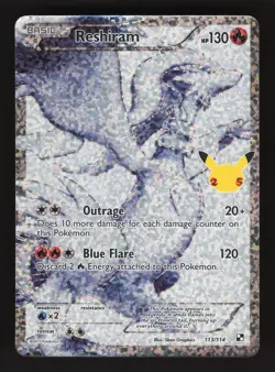 Reshiram 113/114 Pokemon Celebrations Black & White Holo Full Art Card - Image 1