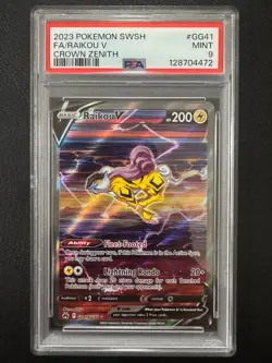 Pokemon TCG: PSA 9 RAIKOU V GG41/GG70 - 2023 SWSH: CROWN ZENITH GALARIAN GALLERY - Image 1