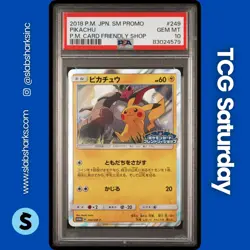 2018 POKEMON JP SUN & MOON PROMO P.M. CARD FRIENDLY SHOP #249 PIKACHU PSA 10 - Image 1