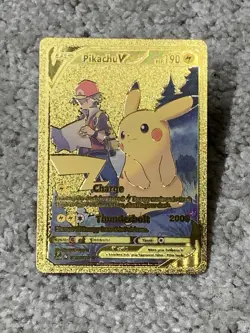 Pokemon Pikachu V HP190 Charge Gold Foil Fan Art Card NM - Image 1