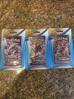 Pokemon TCG XY BREAKthrough Factory Sealed 1 Booster Pack & 1 Foil Card x 3 - Image 1