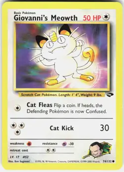 Giovanni's Meowth 74/132 Common Gym Challenge Pokemon Unlimited LP - Image 1