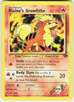 Blaine's Growlithe 62/132 Common Gym Challenge Pokemon Unlimited LP - Image 1
