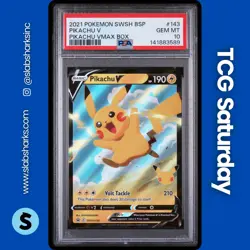 2021 POKEMON SWSH BS PROMO PIKA VMAX CELEB PRM FIG BOX #SWSH143 PIKACHU V PSA 10 - Image 1