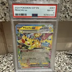 2024 Pokemon TCG - Surging Sparks Pikachu ex 57/191 Holo UR - PSA 8 - Image 1