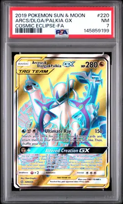 2019 Pokemon Sun & Moon Cosmic Eclipse 220 Arceus Dialga Palkia GX PSA 7 - 9199 - Image 1