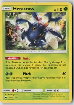 Heracross 11/147 Rare Burning Shadows Pokemon DMG - Image 1