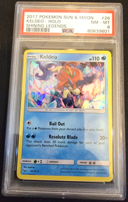 Holo Foil Keldeo # 26/73 Shining Legends Set Pokemon Trading Cards PSA 8 NM-MT - Image 1