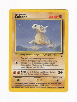 Cubone 70/130 Base Set 2 Common Pokemon Card WOTC Vintage Heavy Played HP - Image 1