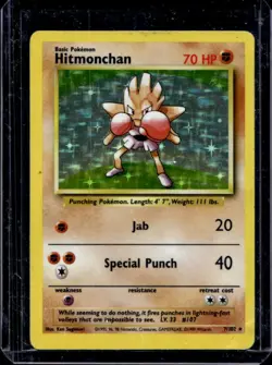 1999 Pokemon Unlimited Hitmonchan Rare Holo #7/102 - Image 1