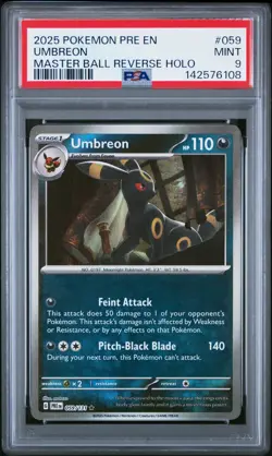 2025 Pokemon Umbreon Prismatic Evolutions Master Ball Reverse Holo #059 PSA 9 - Image 1