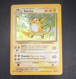 Pokemon TCG Raichu 14/102 Base Set Holo Rare 80 HP 1999 English Unlimited - Image 1