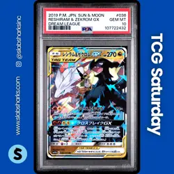 2019 POKEMON JP SUN & MOON DREAM LEAGUE #036/049 RESHIRAM ZEKROM TAG TEAM PSA 10 - Image 1