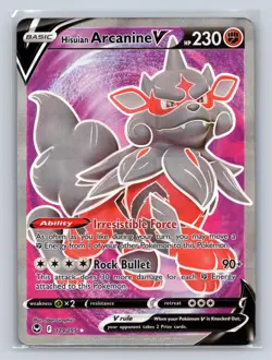 Hisuian Arcanine V 179/195 Ultra Rare Silver Tempest Pokemon NM - Image 1