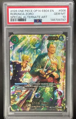 2026 One Piece Azure Seas Seven Roronoa Zoro Special Alt Art #PRB02-006 PSA 10 - Image 1