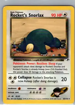 Rocket's Snorlax 33/132 Non Holo Gym Heroes - Pokemon Card - LP - Image 1